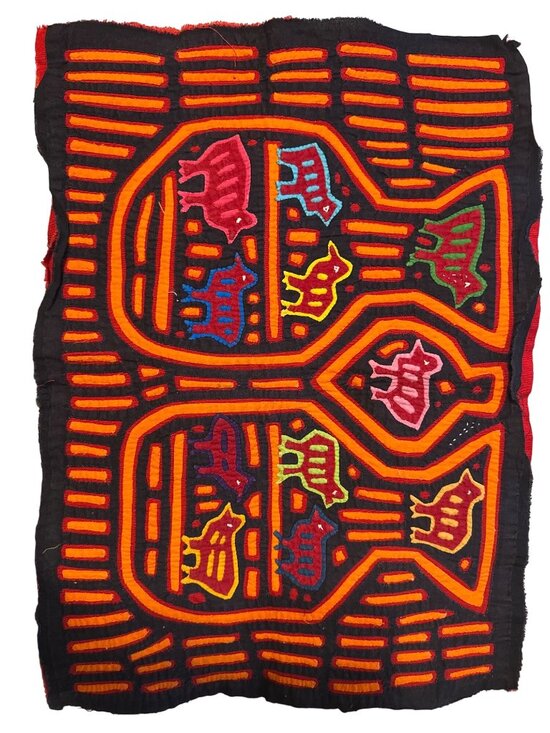 Kuna Other - Handcrafted Kuna Mola Textile Panel With Vibrant Geometric & Animal Motifs Rever